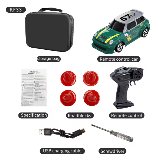 Mini Cooper Style RC Drift Car – British Racing Green with White Roof