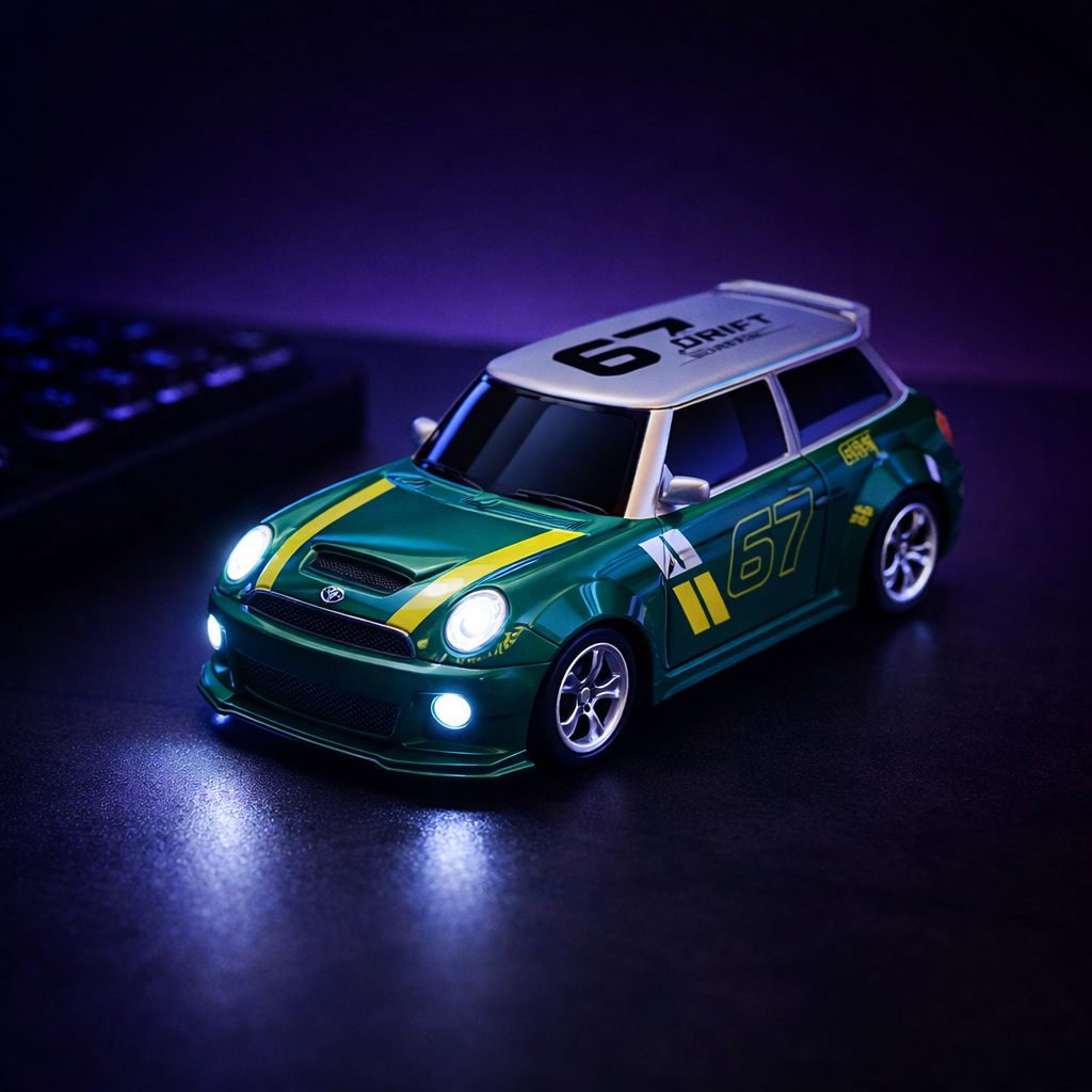 Mini Cooper Style RC Drift Car – British Racing Green with White Roof